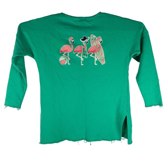 Crown & Ivy Womens Green Flamingo Print Long Sleeve Top - Size L - Picture 3 of 5